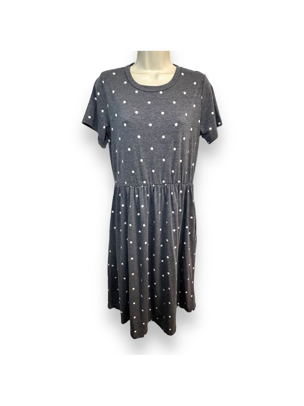 LAINAB Women’s Short Sleeve Pocket Midi Dress Polka Dot Blue Size Medium